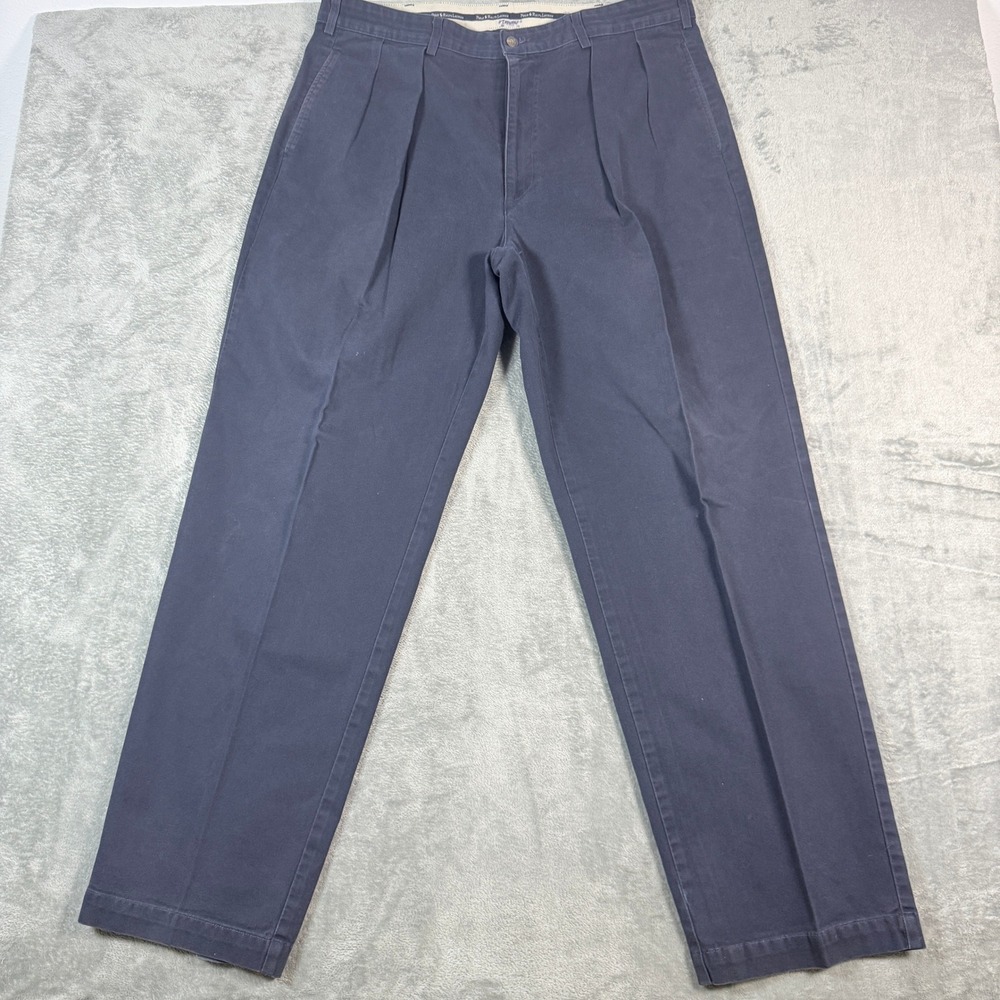 Vintage 90'a Polo Ralph Lauren Men 38x32 Andrew Pant Navy Blue Pleated Chino USA